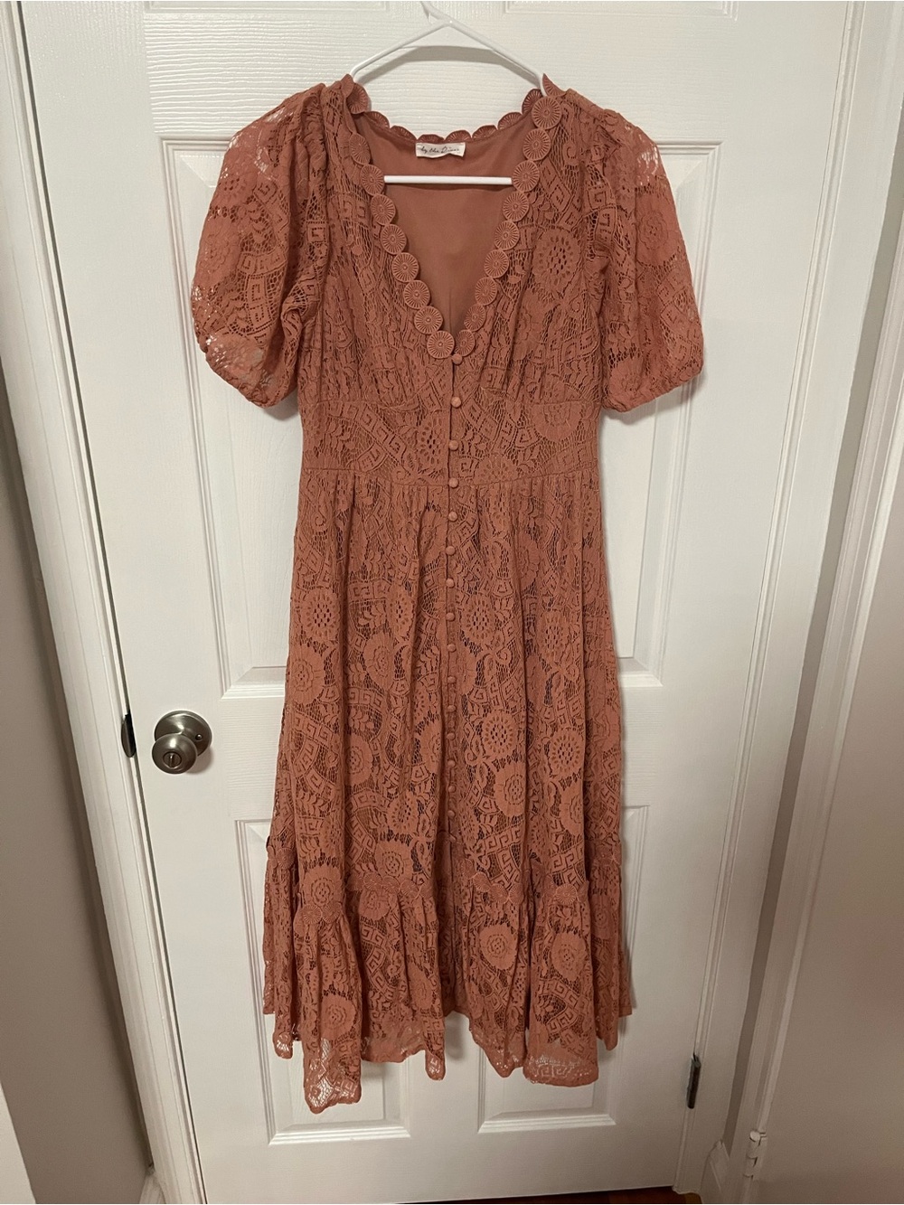Lace Midi Dress in Dusty Rose - Unbranded